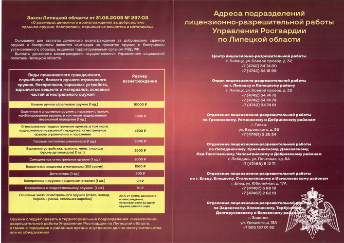Росгвардия информирует о внесении изменений в Закон о размерах денежного вознаграждения за добровольно сданное оружие